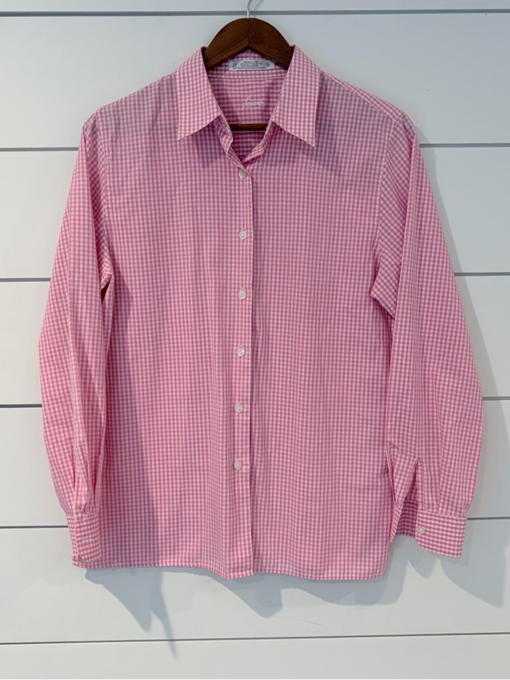 Foxcroft Vintage Pink Gingham Button Shirt Barbiecore Light Academia Prep M